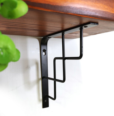 Wooden Rustic Shelf with Bracket SQUARE Black 220mm 9 inches Walnut Length of 100cm