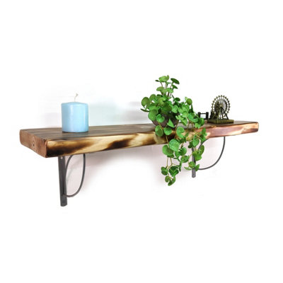 Wooden Rustic Shelf with Bracket TRAMP 170mm 7 inches Burnt Length of 150cm