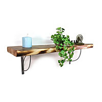 Wooden Rustic Shelf with Bracket TRAMP 170mm 7 inches Burnt Length of 20cm