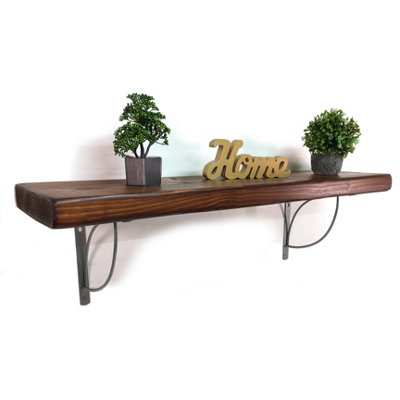 Wooden Rustic Shelf with Bracket TRAMP 170mm 7 inches Dark Oak Length of 190cm