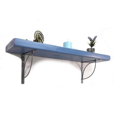 Wooden Rustic Shelf with Bracket TRAMP 170mm 7 inches Nordic Blue Length of 120cm