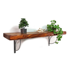 Wooden Rustic Shelf with Bracket TRAMP 170mm 7 inches Teak Length of 100cm