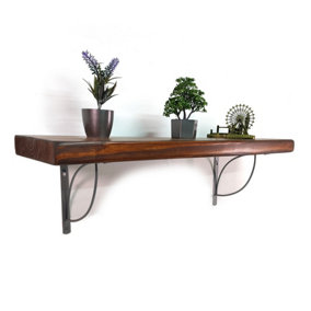 Wooden Rustic Shelf with Bracket TRAMP 170mm 7 inches Walnut Length of 100cm
