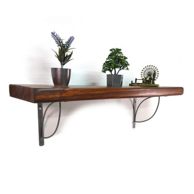 Wooden Rustic Shelf with Bracket TRAMP 170mm 7 inches Walnut Length of 210cm