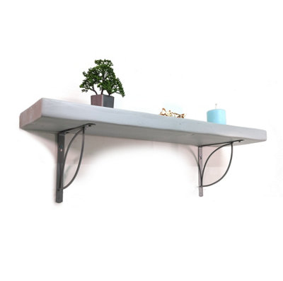 Wooden Rustic Shelf with Bracket TRAMP 220mm 9 inches Antique Grey Length of 80cm