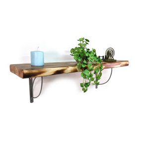 Wooden Rustic Shelf with Bracket TRAMP 220mm 9 inches Burnt Length of 140cm