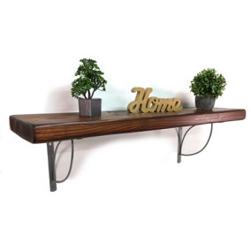Wooden Rustic Shelf with Bracket TRAMP 220mm 9 inches Dark Oak Length of 230cm