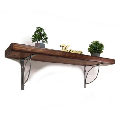 Wooden Rustic Shelf with Bracket TRAMP 220mm 9 inches Dark Oak Length of 90cm