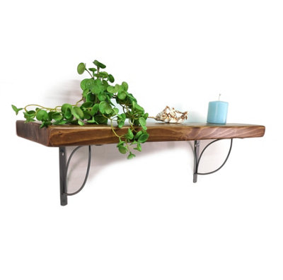 Wooden Rustic Shelf with Bracket TRAMP 220mm 9 inches Medium Oak Length of 140cm