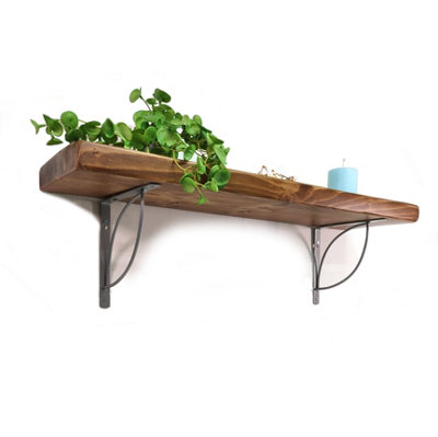 Wooden Rustic Shelf with Bracket TRAMP 220mm 9 inches Medium Oak Length of 140cm