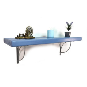 Wooden Rustic Shelf with Bracket TRAMP 220mm 9 inches Nordic Blue Length of 220cm