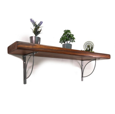 Wooden Rustic Shelf with Bracket TRAMP 220mm 9 inches Walnut Length of 130cm