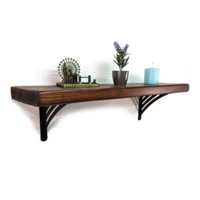 Wooden Rustic Shelf with Bracket WAT Black 220mm 9 inches Dark Oak Length of 100cm