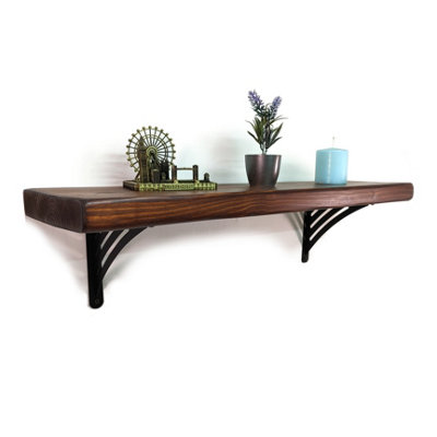 Wooden Rustic Shelf with Bracket WAT Black 220mm 9 inches Dark Oak Length of 150cm