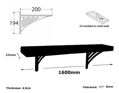 Wooden Rustic Shelf with Bracket WAT Black 220mm 9 inches Dark Oak Length of 160cm - 5