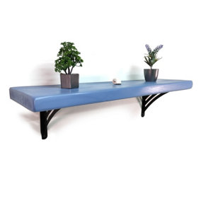 Wooden Rustic Shelf with Bracket WAT Black 220mm 9 inches Nordic Blue Length of 100cm