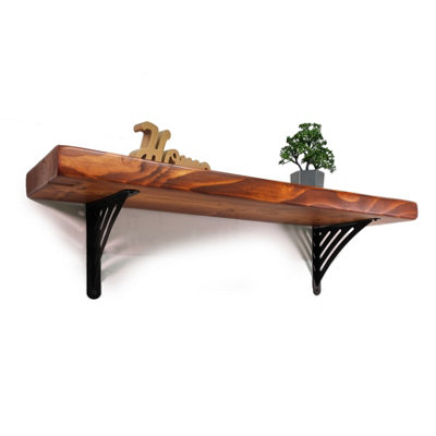 Wooden Rustic Shelf with Bracket WAT Black 220mm 9 inches Teak Length of 190cm