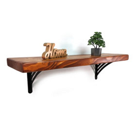 Wooden Rustic Shelf with Bracket WAT Black 220mm 9 inches Teak Length of 220cm