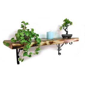 Wooden Rustic Shelf with Bracket WO Black 140mm 6 inches Burnt Length of 100cm