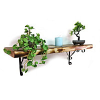 Wooden Rustic Shelf with Bracket WO Black 140mm 6 inches Burnt Length of 240cm