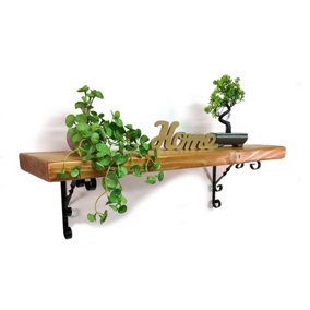Wooden Rustic Shelf with Bracket WO Black 140mm 6 inches Light Oak Length of 100cm
