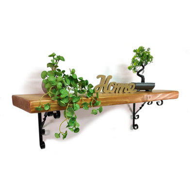 Wooden Rustic Shelf with Bracket WO Black 140mm 6 inches Light Oak Length of 170cm