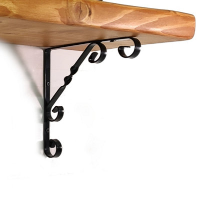 Wooden Rustic Shelf with Bracket WO Black 140mm 6 inches Light Oak Length of 30cm - 3