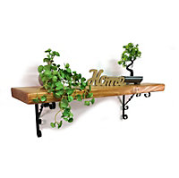 Wooden Rustic Shelf with Bracket WO Black 140mm 6 inches Light Oak Length of 50cm