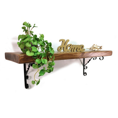 Wooden Rustic Shelf with Bracket WO Black 140mm 6 inches Medium Oak Length of 100cm