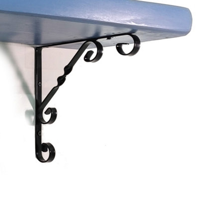 Wooden Rustic Shelf with Bracket WO Black 140mm 6 inches Nordic Blue Length of 90cm