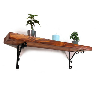 Wooden Rustic Shelf with Bracket WO Black 140mm 6 inches Teak Length of 130cm