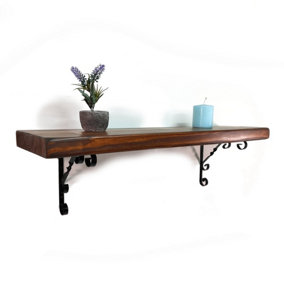 Wooden Rustic Shelf with Bracket WO Black 140mm 6 inches Walnut Length of 100cm