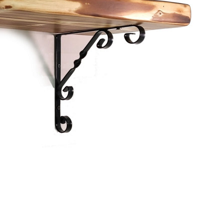 Wooden Rustic Shelf with Bracket WO Black 170mm 7 inches Burnt Length of 190cm