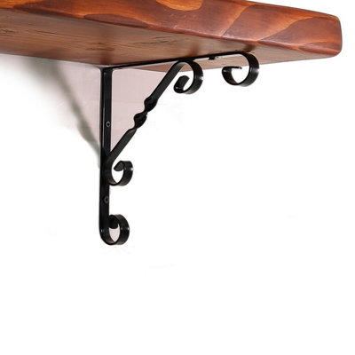 Wooden Rustic Shelf with Bracket WO Black 170mm 7 inches Teak Length of 30cm