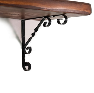Wooden Rustic Shelf with Bracket WO Black 170mm 7 inches Walnut Length of 120cm