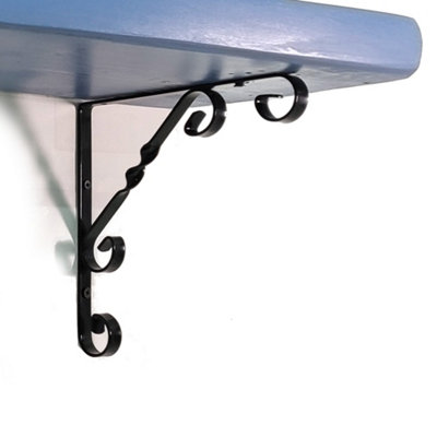 Wooden Rustic Shelf with Bracket WO Black 220mm 9 inches Nordic Blue Length of 90cm