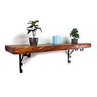 Wooden Rustic Shelf with Bracket WO Black 220mm 9 inches Teak Length of 90cm