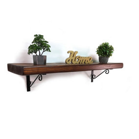 Wooden Rustic Shelf with Bracket WOP Black 170mm 7 inches Dark Oak Length of 230cm