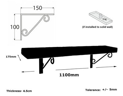 Wooden Rustic Shelf with Bracket WOP Black 170mm 7 inches Light Oak Length of 110cm - 5