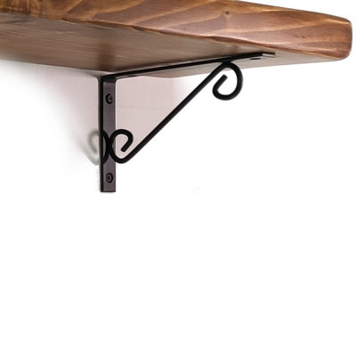 Wooden Rustic Shelf with Bracket WOP Black 170mm 7 inches Medium Oak Length of 110cm