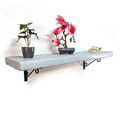 Wooden Rustic Shelf with Bracket WOP Black 220mm 9 inches Antique Grey Length of 160cm