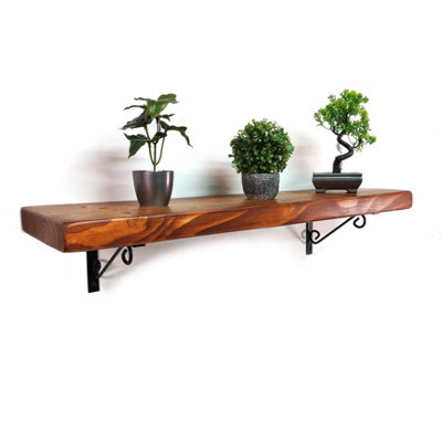 Wooden Rustic Shelf with Bracket WOP Black 220mm 9 inches Teak Length of 110cm