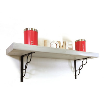 Wooden Rustic Shelf with Bracket WPRP Black 170mm 7 inches Antique Grey Length of 40cm