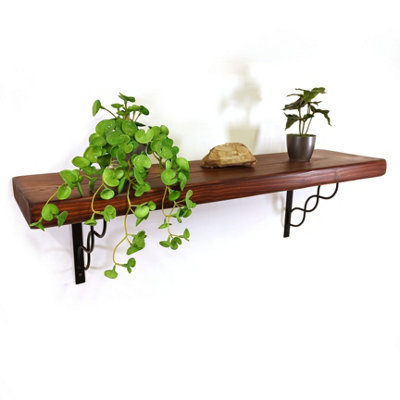 Wooden Rustic Shelf with Bracket WPRP Black 170mm 7 inches Dark Oak Length of 210cm