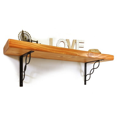 Wooden Rustic Shelf with Bracket WPRP Black 170mm 7 inches Light Oak Length of 180cm