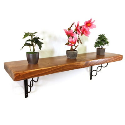 Wooden Rustic Shelf with Bracket WPRP Black 170mm 7 inches Medium Oak Length of 150cm