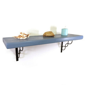 Wooden Rustic Shelf with Bracket WPRP Black 170mm 7 inches Nordic Blue Length of 30cm