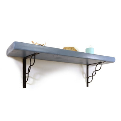 Wooden Rustic Shelf with Bracket WPRP Black 170mm 7 inches Nordic Blue Length of 90cm