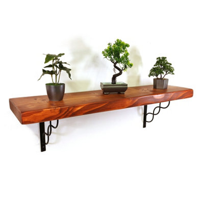 Wooden Rustic Shelf with Bracket WPRP Black 170mm 7 inches Teak Length