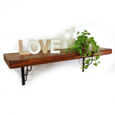 Wooden Rustic Shelf with Bracket WPRP Black 170mm 7 inches Walnut Length of 170cm